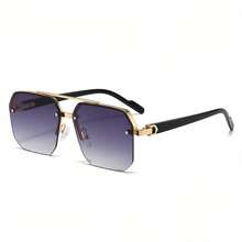 2025 Gafas de sol cuadradas de doble puente de estilo caliente transfronterizo, personalidad europea y americana, gafas de piloto de media montura simples para hombres y mujeres - Película gris azulada con marco plateado - Ver 7
