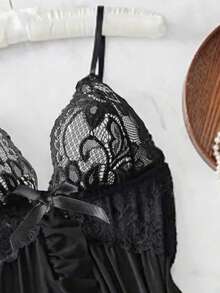 SOFUSEN Women's Lingerie Set, Nightgown And G-String, Sexy Mesh Nightgown, Spaghetti Strap Nightgown, Suitable For Home, Hotel, Valentine's Day And Other Occasions, Sexy Nightgown, Sexy Lingerie - Black - View 3