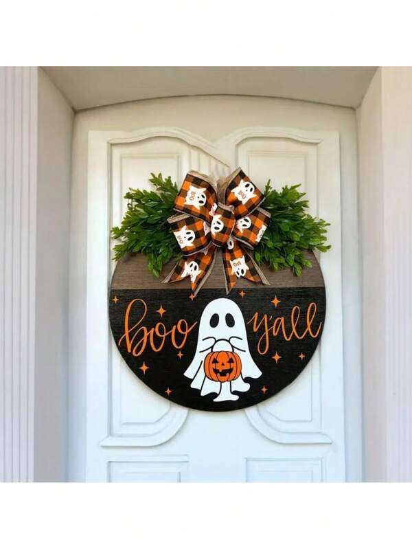 1 Stück Willkommensschild Haustür Dekoration Outdoor Land Runder Holzkranz Wandbehang, geeignet für Halloween