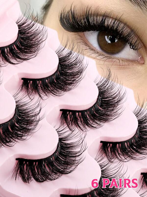 MKHLINA 6 paires de cils manga effilés, cils faux vison 3D - denses, moelleux, incurvés D, regard naturel, cils épais et ébouriffés pour un effet œil de chat, convient pour un maquillage des yeux audacieux, extension de cils naturelle souple et effilée, réutilisable, convient aux débutants, pour toutes les occasions