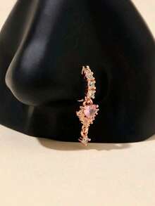 1 件优雅银铜鼻环配粉色方晶锆石心形吊坠 - 百搭奢华，适合日常佩戴或送礼