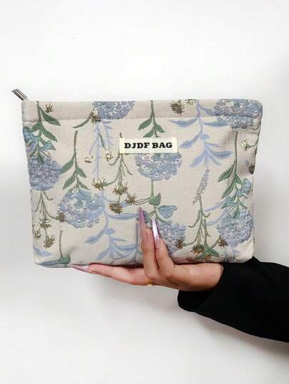 1 件，复古花卉化妆包，优雅提花手拿包，大容量洗漱包，化妆品拉链收纳袋，可用作配饰收纳袋，旅行必备品，沙滩包收纳袋，节日必备品，时尚返校铅笔盒，完美的伴娘礼物