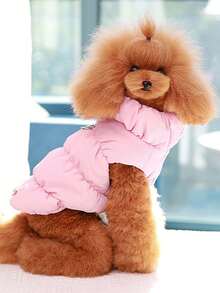 2 腿宠物背心衣服，带扣的温暖冬季服装，适合中小型犬和猫 - 粉色 - 查看 2