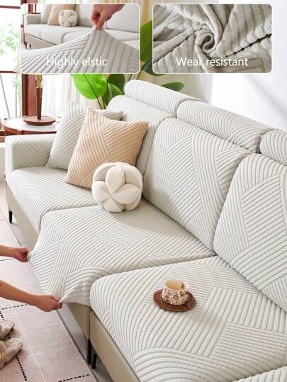 1pc Stretch Thickened Warm Sofa Cover, Non-Slip Full Coverage Sofa Seat Cushion, Suitable For All Seasons, Fabric Sofa Slipcover, Machine Washable, Dust-Proof, Pet-Friendly, Decorative Sofa Protector, Adjustable For Corner Sofa, Bedroom, Office, Living Room 1/2/3/4 Seater