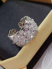 1枚梦幻花朵锆石订婚戒指，镀银宽戒圈，适合女性日常佩戴，可打开，珠宝礼品 - 銀色 - 查看 5