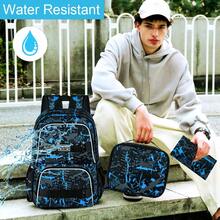 17 Inches Backpack For Boys Men, 3Pcs College Laptop Backpacks With Lunch Bag, Water Resistant Graffiti School Bookbag Set For Teens Students(Blue) - 藍色 - 查看 5