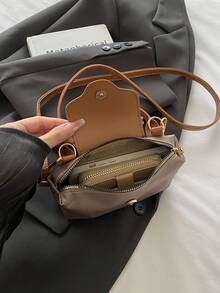New Fashion Women's Handbag, Textured Fabric Patchwork Contrast Color Small Square Bag, Large Capacity Tote Bag, Minimalist Stylish Crossbody Bag With Detachable Adjustable Shoulder Strap - Khaki - View 8