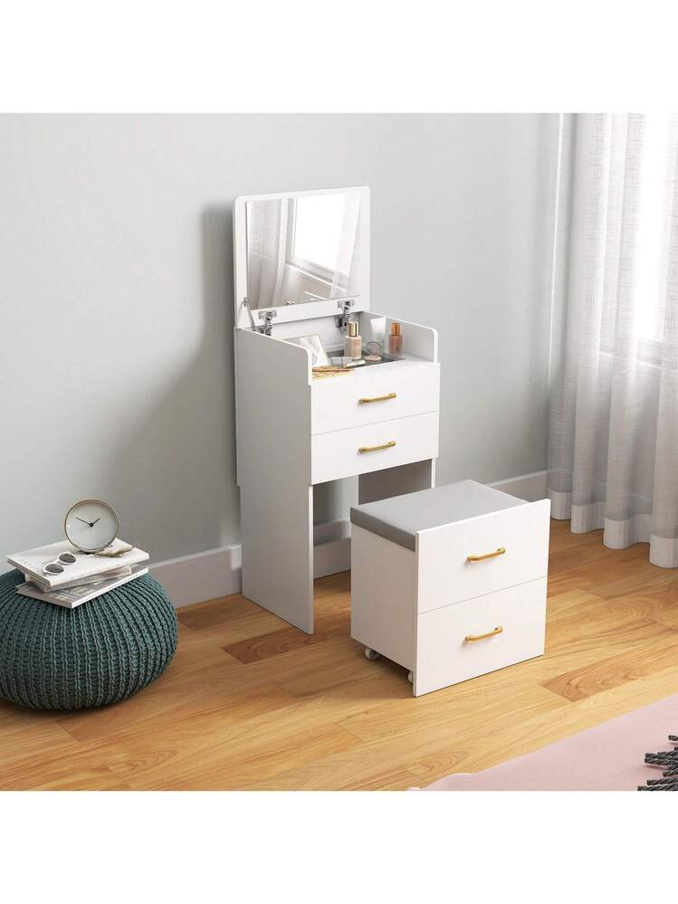 mini drawers for dressing table VANITII Diana Vanity Desk, White