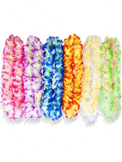 1/4/8/10/20pcs New Upgraded Hawaiian Large Garland Necklace Tropical Hawaii Flower Theme Party Favors Headbands Holiday Wedding Beach Birthday Decorations Party Supplies Wreaths Headbands Holiday Wedding Beach Birthday Decorations(Random Color)