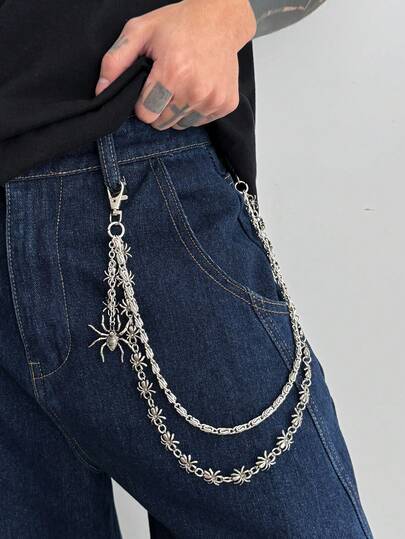 1pc Fashion Punk Minimalist Spider Pendant Pants Chain, Men's Hip Hop Charm Jewelry For Pants Decoration, Halloween Gift