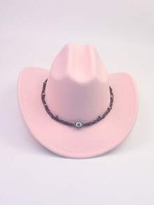 1 pieza Sombrero de fieltro estilo vaquero unisex, sombrero casual de ala ancha estilo western, sombrero de fiesta de jazz hecho a mano con diseño tejido de ojo - Multicolor - Ver 7