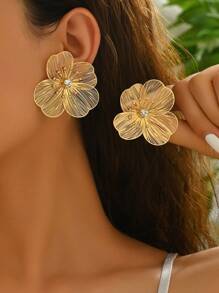 1 对时尚、优雅、创意、高端花卉环状耳环，适合女性日常佩戴 - 金色 - 查看 10