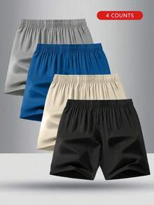 4件套男童弹力腰纯色休闲运动短裤，夏季 - 黑色 - 查看 2