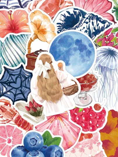 50pcs/100pcs Vintage Watercolor Sticker Pack, Creative Aesthetic Stickers Suitable For Decorating Phones, Laptops, Computers, Tablets, Helmets, Scrapbooks, Luggage, Cute Gift, Bullet Journal Stickers, Back To School