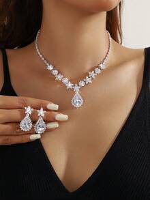 Bộ 4 chiếc vòng cổ, hoa tai và vòng tay đính đá Zirconia khảm siêu nhỏ, thời trang và thanh lịch, phù hợp cho phụ nữ đi làm hàng ngày, hẹn hò ở trường, tiệc cưới, ngày lễ tình nhân, quà tặng ngày lễ - Bộ dây chuyền tinh tế - Xem 14