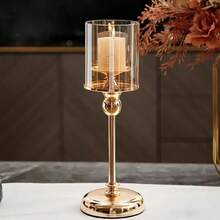 1pc European Style Metal Glass Candlestick Ornament Light Luxury Wedding Party Table Decoration Props, Home Romantic Candlelight Dinner, Table Decoration, Romantic Candlestick, Atmosphere Decor, Table Living Room Table Decor, Birthday Candles - 1pc - View 14