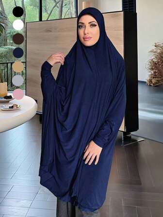 1 st. enfärgad muslimsk halsduk för kvinnor med ärmslut, hijab/huvudduk för bön och utomhusbruk, konservativ täckning, bekväm, moderiktig och enkel, andningsbar, flerfärgad, lämplig för alla årstider, för klänning