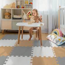 16 Tiles Baby Play Mat For Floor, EVA Foam Baby Floor Play Mat With 0.6 Inch Thick Interlocking Foam Tiles, Foam Floor Tiles For Baby, Toddlers And Kids - White Grey Coffee - View 6