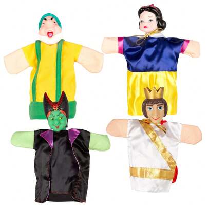 Color Baby Disney Conjunto de fantoches da Branca de Neve com 4 fantoches de 25 cm, representando os personagens da história clássica, feitos de materiais macios e seguros, ideais para encenar histórias, brincar em grupo ou em família.