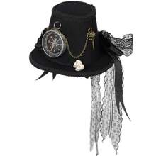Steampunk Mini Top Hat, Mechanical Gear Punk Black Hair Clip Hat, Black Small Hat With Compass Decor, Best Gift For Halloween, Vintage Veil Fascinator Hat For Masquerade Ball, Costume Party, Photography Props