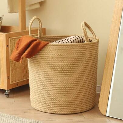 1pc/3pcs Cylindrical Storage Basket, Handwoven With Handle, Suitable For Laundry, Toys, Miscellaneous Items, Gift Baskets, Planter Baskets, Home Decor
