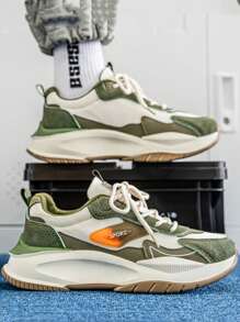 厚底撞色男士厚底运动鞋，时尚透气舒适男士运动鞋，系带增高耐用男士跑步鞋，户外