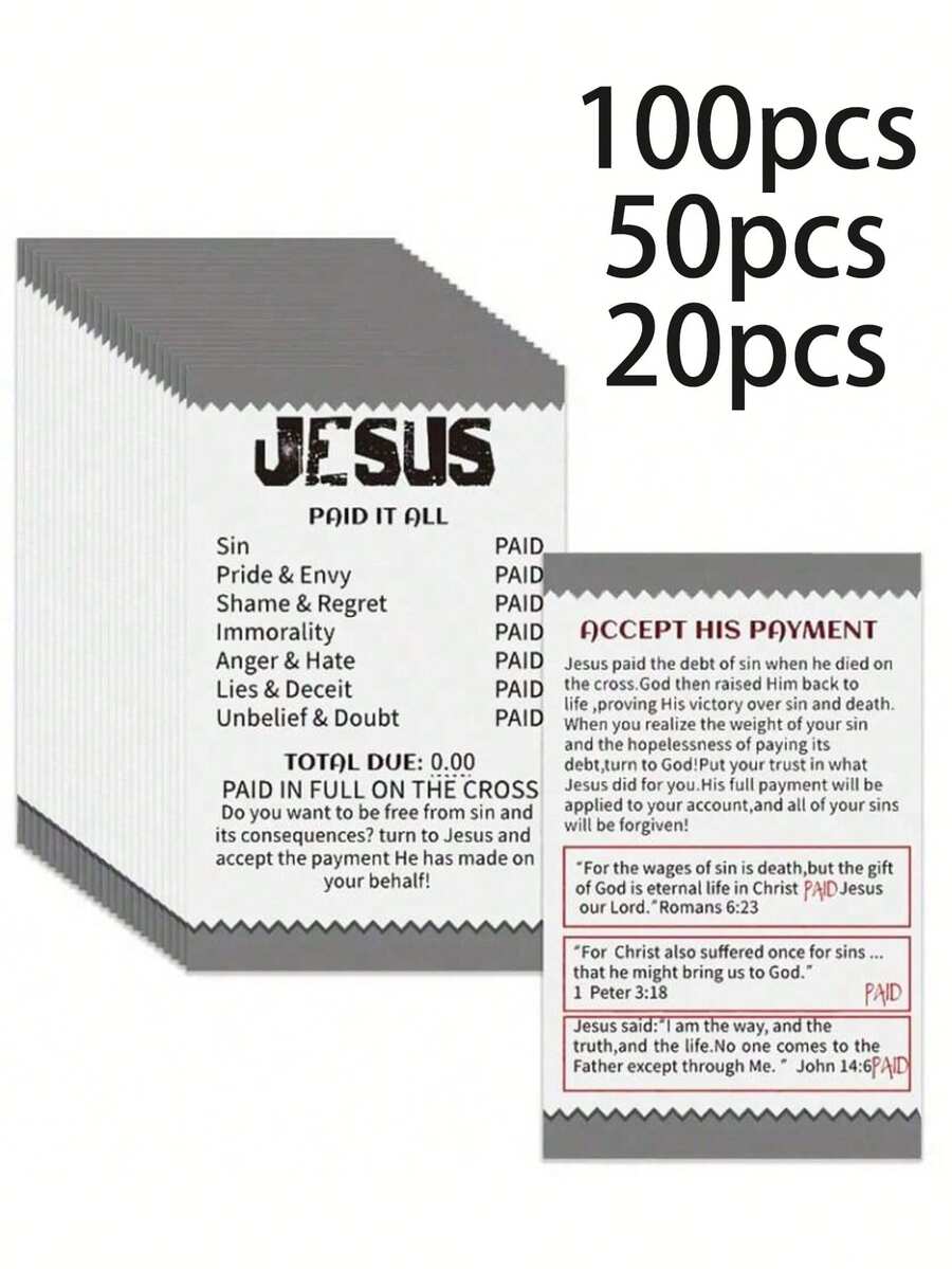 100 piezas/50 piezas/20 piezas Folletos del Evangelio, Tarjetas de Redención, Tarjetas de Oración de Bolsillo, Marcadores de Libros con Escrituras Inspiradoras Cristianas, Adecuados como Regalos Cristianos para Mujeres, Hombres, Marcadores de Libros con Versículos Bíblicos, Regalos Cristianos (Jesús lo dio todo), Regalos para Amigos, Familia, Navidad y Acción de Gracias