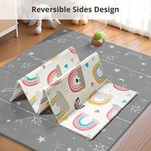 79x71 Foldable Baby Play Mat For Floor, Extra Large Tummy Time And Crawling Playmat, Thick Foam Play Mat For Baby, Reversible Portable Babies Floor Mats For Infant, Toddler - 彩虹 - 查看 6