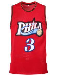 Atonmore 男式篮球球衣，3 件红色，刺绣和缝制篮球背心，无袖运动衫 - 紅色 - 查看 2