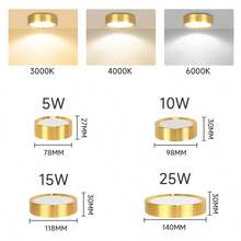 1 件金色嵌入式筒灯，现代 LED 吸顶灯，客厅/卧室吸顶灯，金色圆形 LED 面板灯，5W/10W/15W/25W，冷白/中性白/暖白，AC185-265V，易于安装，适用于卧室、客厅、厨房、走廊、楼梯、地下室、车库、酒吧、商场、书房、陈列室 - 金色明裝筒燈 - 查看 8