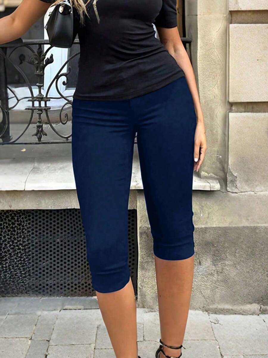 Quần legging cạp cao, co giãn, dáng ôm 7/8, có túi khóa kéo, màu đen, thích hợp cho nữ mặc hàng ngày, ngày Valentine, lễ hội âm nhạc, kỳ nghỉ hè. - Màu xanh lam - Xem 1
