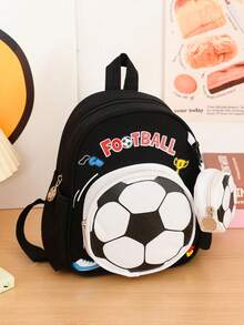 1. Football Backpack, Cute And Youthful Design, Lightweight And Practical, Multi-Functional, Featuring Lightweight Backpack Body, Zipper Closure, Adjustable Shoulder Straps, And Layered Storage Design. Ample Capacity To Easily Accommodate Daily Essentials, Suitable For Various Occasions. - Black - View 4