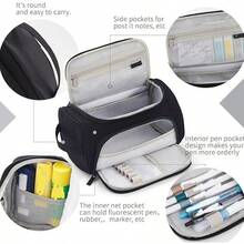 Large Capacity Pencil Case Storage Pouch Marker Pen Holder Travel Stationery Bag School College Office Organizer For Teens Girls Adults Students Black One Size