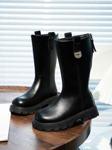 1 双时尚毛绒内衬儿童 PU 皮革高帮靴，防水防滑，冬季百搭