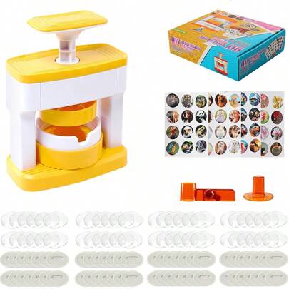 1 Set Badge Maker For Kids,55mm(2.16 Inch)DIY Pin Button Maker Machine,Portable Press Machine Badge Punch Kit With 1pc Circle Cutter 48pcs Pattern Paper 48pcs Button Parts,Versatile Creative Press Machine Badge Punch Kit,Arts & Crafts For Children,Ideal Christmas Halloween DIY Kit,Perfect For School Projects & Party,Installation-Free (Some Color Patterns Are Random)