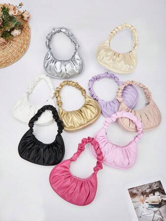 1 pezzo Borsa alla moda con arricciature da mano e da spalla per ragazze adatta all