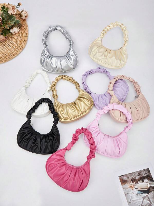 1pc Girls Fashionable Pleated HandheldShoulder Bag Suitable For Daily Outing