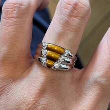 1 件虎眼石闪亮钻石戒指女款酷风高级戒指小众设计戒指