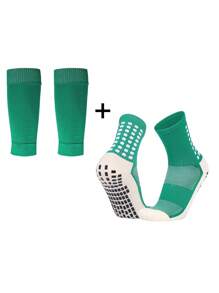 Youth Soccer Socks & Shin Guard Set, Children's Soccer Shin Sleeve Socks, Dot Adhesive Anti-Slip Soccer Sports Socks, Suitable For Youth Training, Outdoor, Wear-Resistant, Fit For 10-18 Years Old Boys And Girls