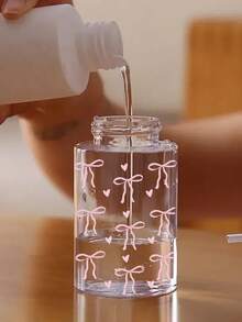 Pink Bow Design Refillable Transparent PET Travel Makeup Remover Bottle With 3.38oz/6.76oz Portable Pump, Suitable For Nail Polish Remover, Toner And Makeup Remover, Dome-Shaped Design, Hand Wash Only, Reusable, Essential For Travel And Vacation - Multicolor - View 4