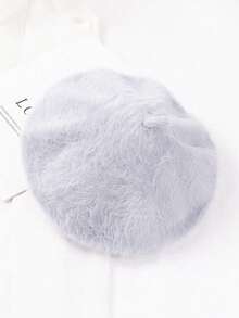 1pc Solid Color Vintage Rabbit Fur Beret, Cute And Fluffy For Fall/Winter Halloween