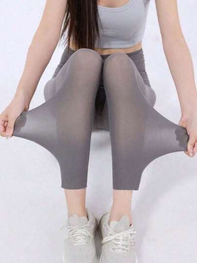 1 Pair Ultra-Thin Breathable Tight Pants, Summer Icy Cool Shark Leggings, High Waist Super Thin Yoga Pants, Women Seamless Tight Sports Base Layer Tights