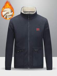 Men's Cardigan Coat Polar Fleece Stand Collar Jacket Fit Warm Top,Men's Stand Collar Fleece Jacket, Two-Sided Plush Lining, Casual Business Warm Thick Couple Coat Outerwear, Autumn/Winter