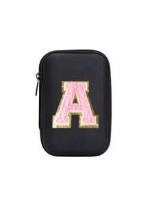 便携式 CCD 相机保护套，粉色字母 A-Z 毛巾刺绣，紧凑设计，防水材质，非常适合户外摄影爱好者和旅行者充电器盒，办公室必备数码包电缆相机包电子数据线整理器存储，钱包式移动电源盖旅行相机包，女士男士礼物，教师必备用品，防水轻便大容量便携式配件，适合暑假旅行，户外活动旅行必需品