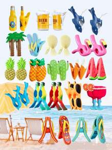 4 件/2 件沙滩巾防风夹适用于沙滩椅露台和泳池配件卡通眼镜鸡尾酒杯毛巾夹趣味装饰衣夹适用于家庭（可爱风格），毛巾夹，沙滩椅毛巾夹