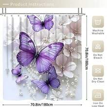 Bộ 4 rèm tắm hình bướm tím mộng mơ, quà tặng trang trí nhà mới tuyệt đẹp cho ngôi nhà hiện đại. Bộ rèm tắm và thảm chùi chân chống thấm nước ba món kèm 12 móc treo rèm tắm. Trang trí phòng tắm - Nhiều màu - Xem 6