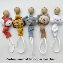 1pc Cartoon Animal Pacifier Clip, Fabric Lion, Tiger, Fox Pacifier Chain 2-In-1 Anti-Lost Lanyard