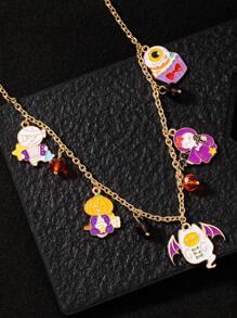 1 pieza Collar colgante de moda y creativo de estilo fronterizo de Halloween con diseños lindos de vendaje, calabaza, calavera, fantasma y helado