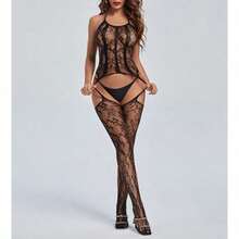 Women Lingerie Fishnet Bodysuit Sparkle Rhinestone Sexy Mesh Teddy Lingerie One Size - 黑色-8972 - 查看 3