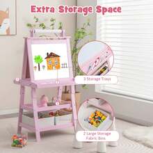 Lifezeal Kids Art Easel Double Sided Chalkboard Magnetic Whiteboard With Storage Tray - Pink - View 7